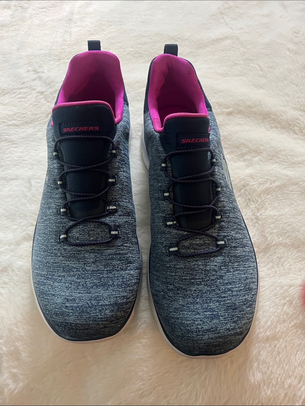 Skechers Women’s Gray Knit Slip-On Sneakers with Pink Interior